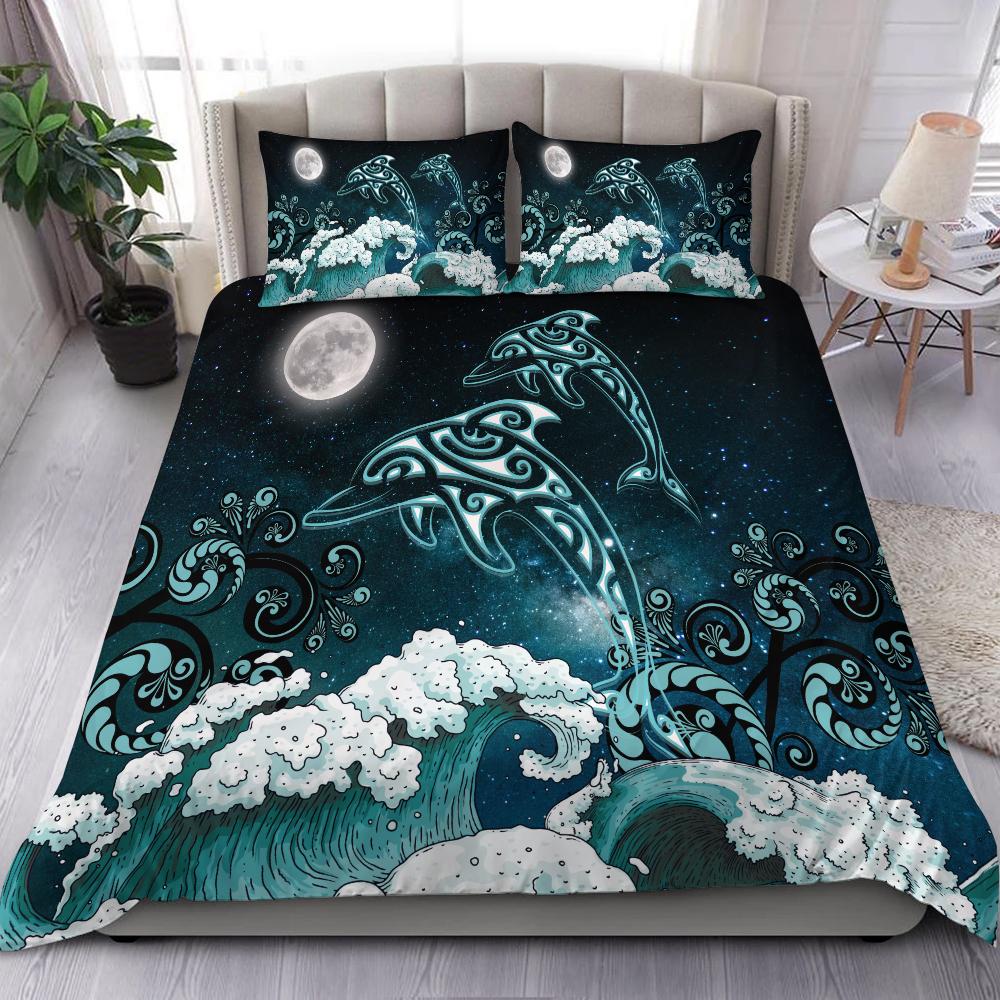 Hawaii Dolphin Polynesian Wave Bedding Set - Galaxy Style - AH Blue - Polynesian Pride