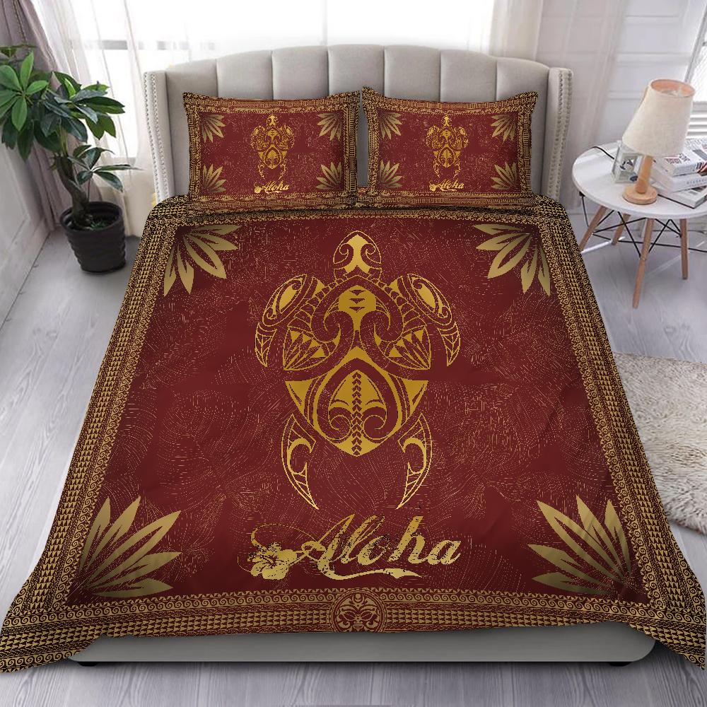 Hawaii Turtle Kalo Leaves Polynesian Bedding Set - Vic Style - AH Red - Polynesian Pride