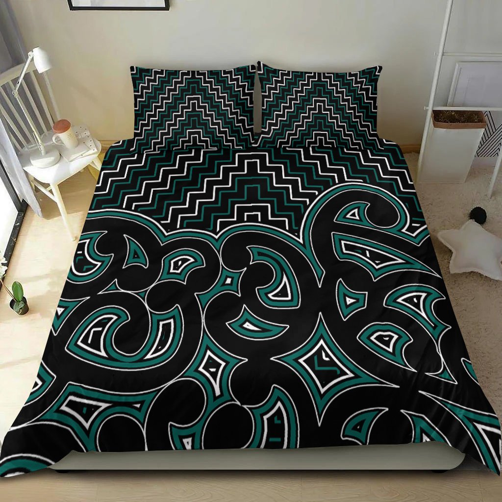 New Zealand Bedding Set Maori Graphic Tee patterns Green LT6 Art - Polynesian Pride