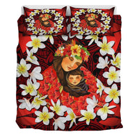 Kanaka Mother And Child Plumeria Leis Polynesian Bedding Set - Warm Heart - AH - Polynesian Pride
