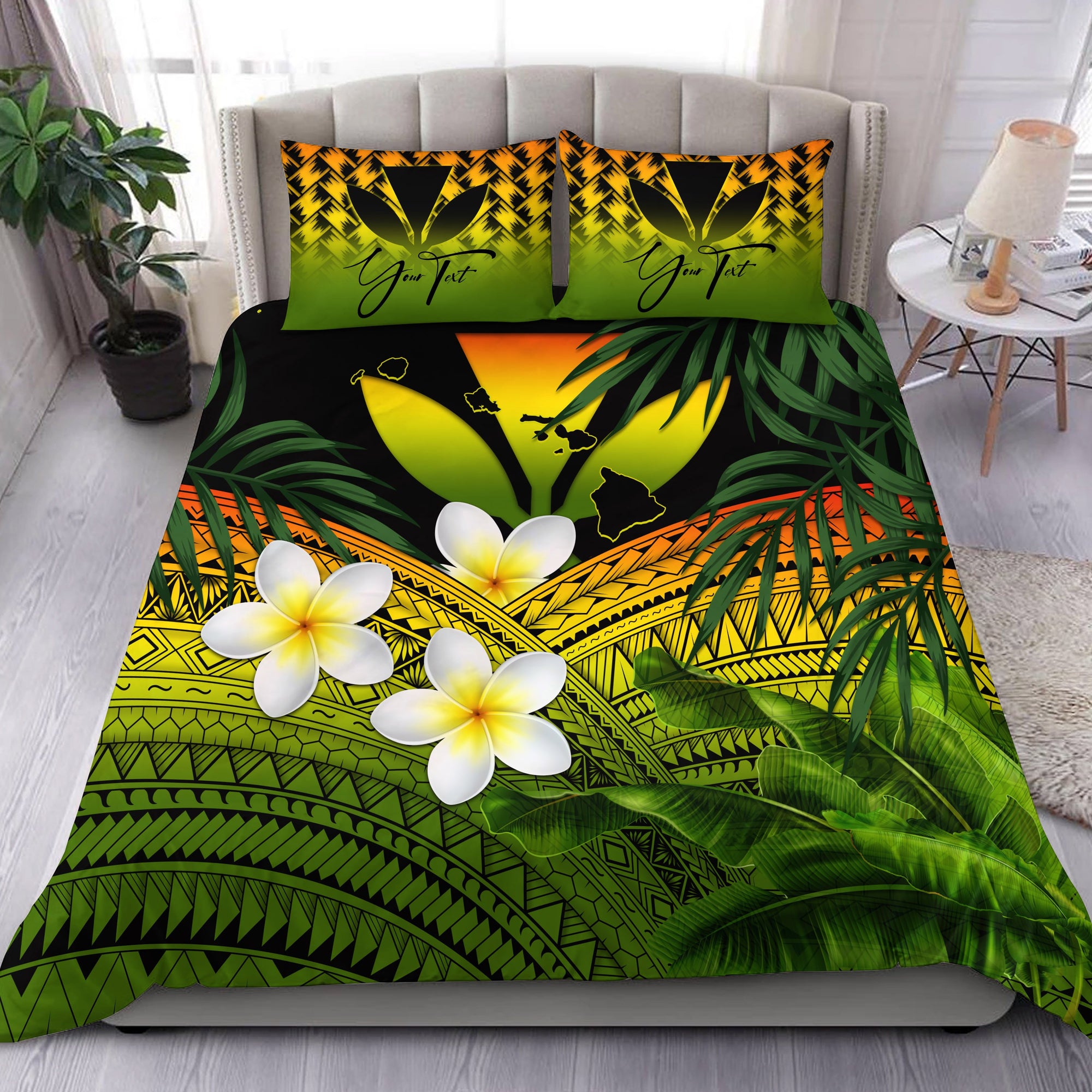 (Custom) Kanaka Maoli (Hawaiian) Bedding Set, Polynesian Plumeria Banana Leaves Reggae Personal Signature Art - Polynesian Pride