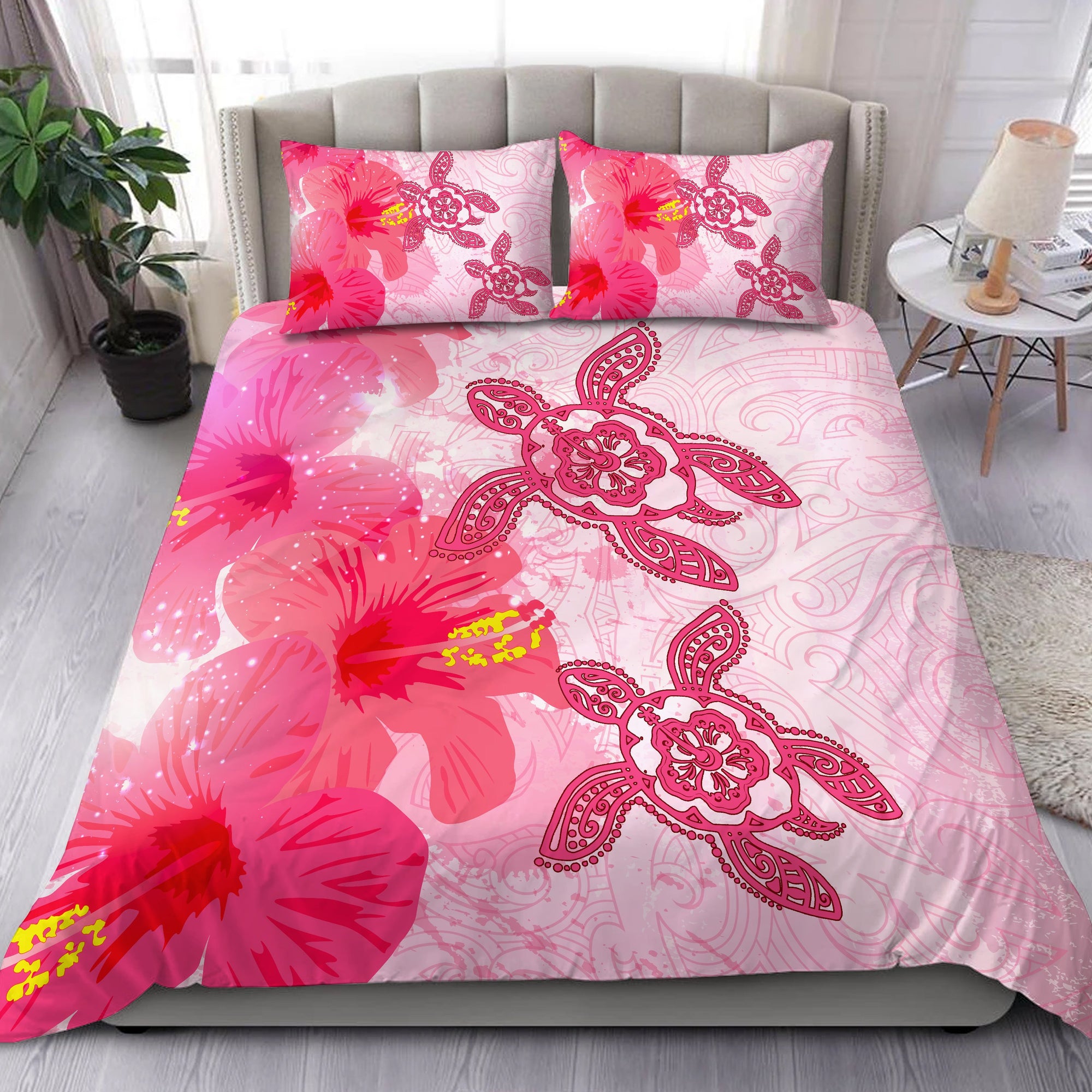 Hawaii Turtle Hibiscus Polynesian Bedding Set - Pinky Style - AH Pink - Polynesian Pride