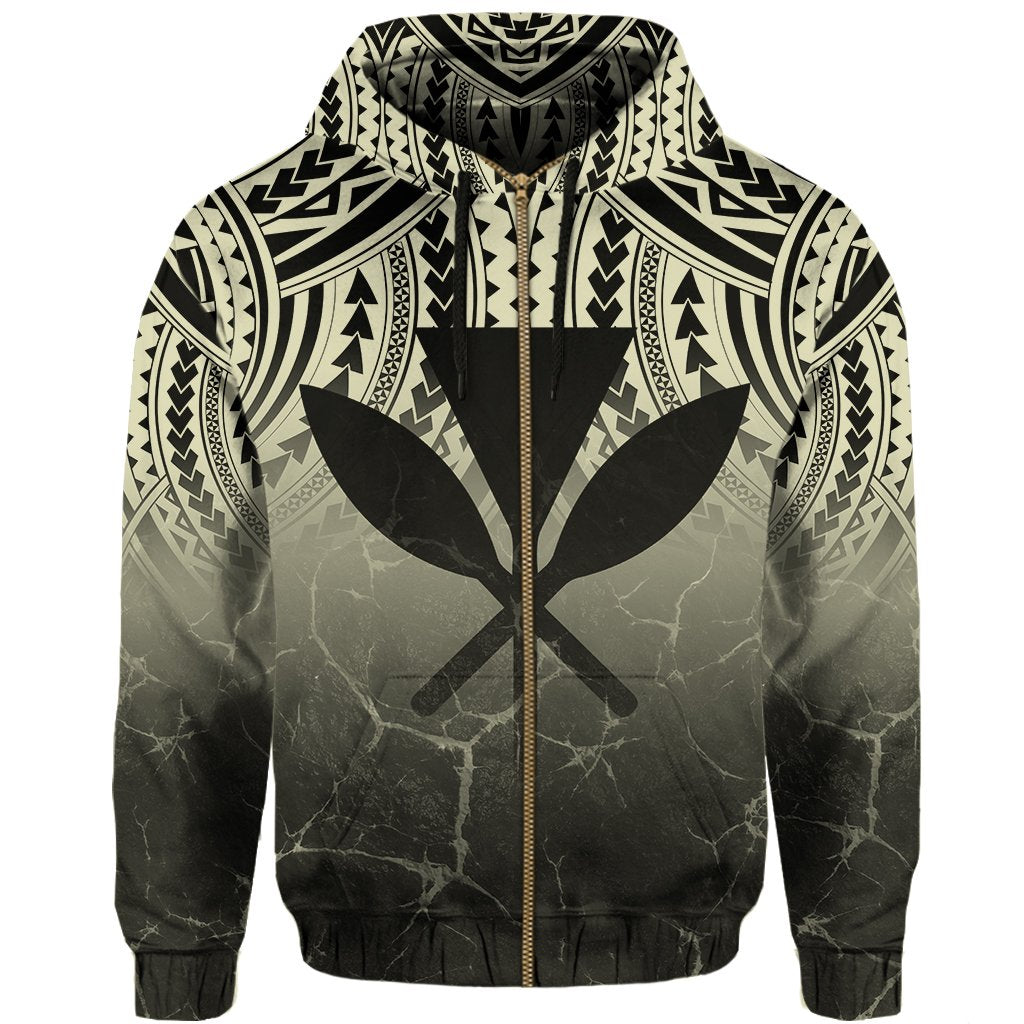 Hawaii Polynesian Kanaka Map Eruption Hoodie Zip Roman Style Beige - Polynesian Pride