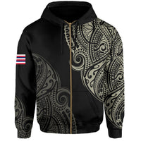 Personalized Hawaii Map Polynesian Warrior Ikaika Hoodie Zip William Style Beige - Polynesian Pride