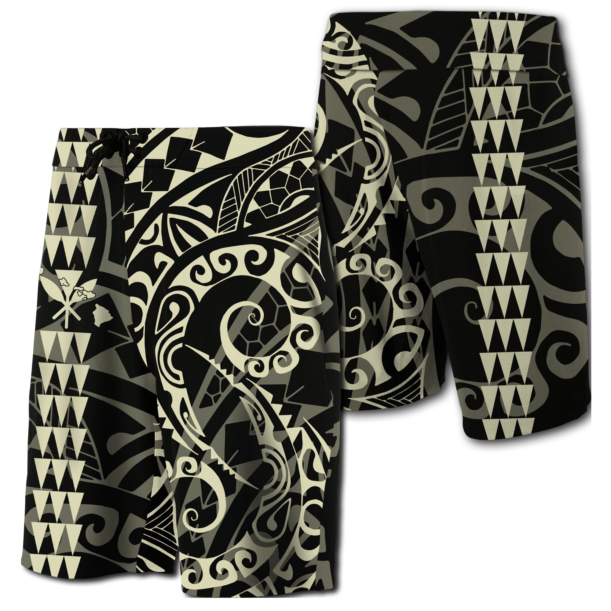 Hawaii Kakau Polynesian Kanaka Board Shorts - Beige - Snapy Style Men Beige - Polynesian Pride