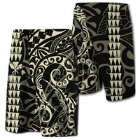 Hawaii Kakau Polynesian Kanaka Board Shorts - Beige - Snapy Style Men Beige - Polynesian Pride