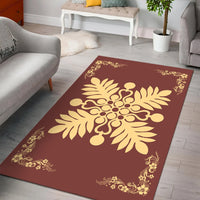 Hawaiian Quilt Maui Plant And Hibiscus Pattern Area Rug - Beige Coral - AH - Polynesian Pride