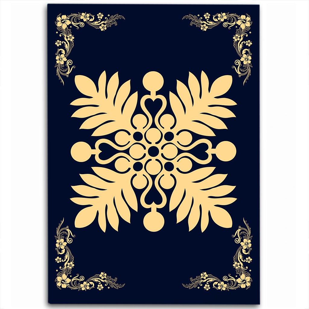 Hawaiian Quilt Maui Plant And Hibiscus Pattern Area Rug - Beige Indigo - AH Beige - Polynesian Pride