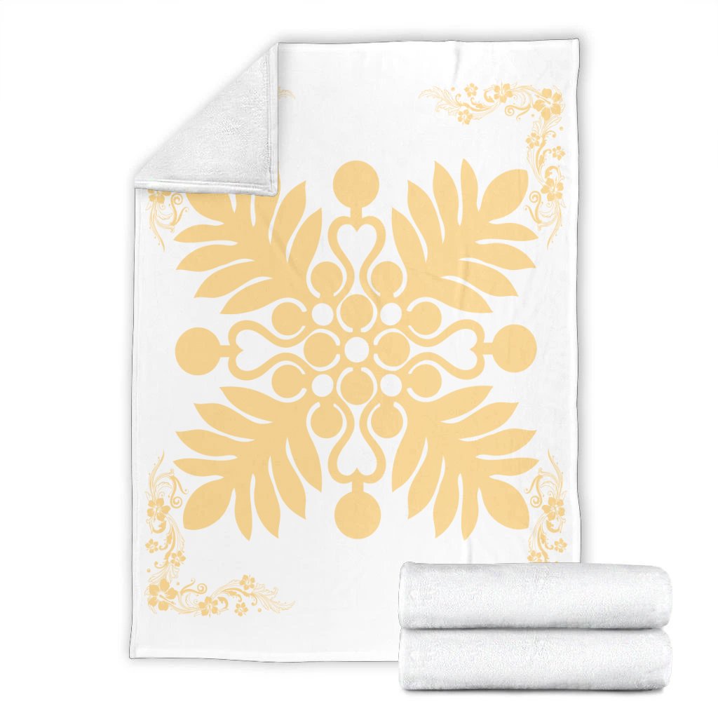 Hawaiian Quilt Maui Plant And Hibiscus Premium Blanket - Beige White - AH - Polynesian Pride