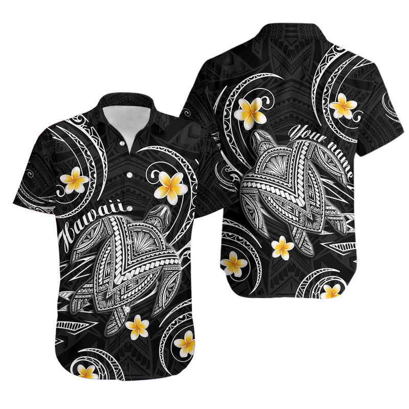 (Custom Personalised) Hawaiian Turtle Plumeria Mixed Polynesian Hawaiian Shirt Black Style LT9 Unisex Black - Polynesian Pride