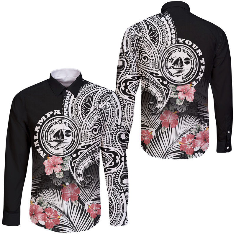 (Custom Personalised) Vanuatu Malampa Province Hawaii Long Sleeve Button Shirt Hibiscus Tribal Polynesian Tattoo Ver Black LT9 Unisex Black - Polynesian Pride