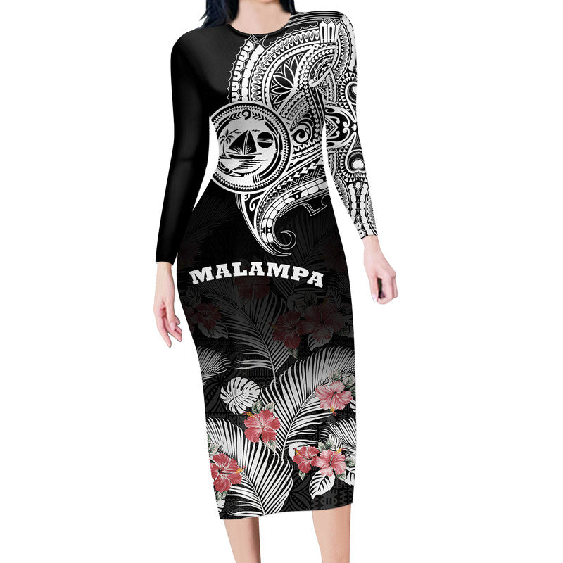 Vanuatu Malampa Province Long Sleeve Dress Hibiscus Tribal Polynesian Tattoo Ver Black LT9 Polyester/spandex Black - Polynesian Pride