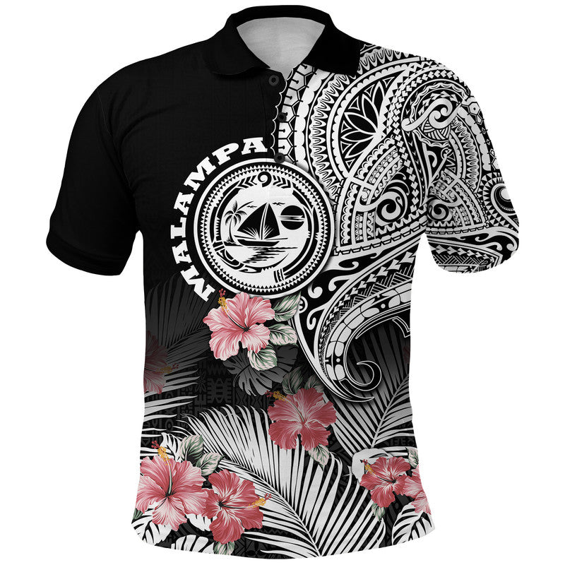 Vanuatu Malampa Province Polo Shirt Hibiscus Tribal Polynesian Tattoo Ver Black LT9 Black - Polynesian Pride