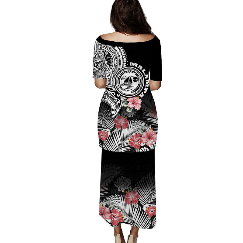 Vanuatu Malampa Province Puletasi Dress Hibiscus Tribal Polynesian Tattoo Ver Black LT9 - Polynesian Pride