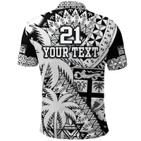 Custom Fiji Coat Of Arms Polo Shirt Masi Tapa Mixed Palm Tree No1 Black Version LT9 - Polynesian Pride
