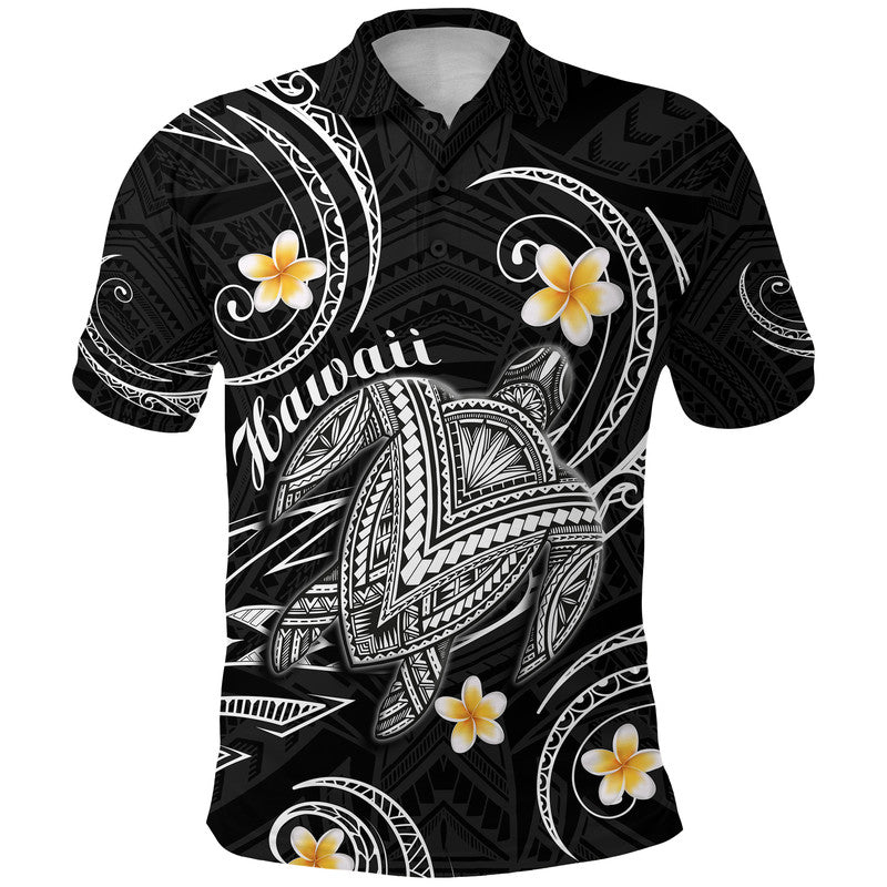 Custom Hawaii Polo Shirt Hawaiian Turtle Plumeria Mixed Polynesian Black Style LT9 Adult Black - Polynesian Pride