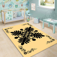 Hawaiian Quilt Maui Plant And Hibiscus Pattern Area Rug - Black Beige - AH - Polynesian Pride