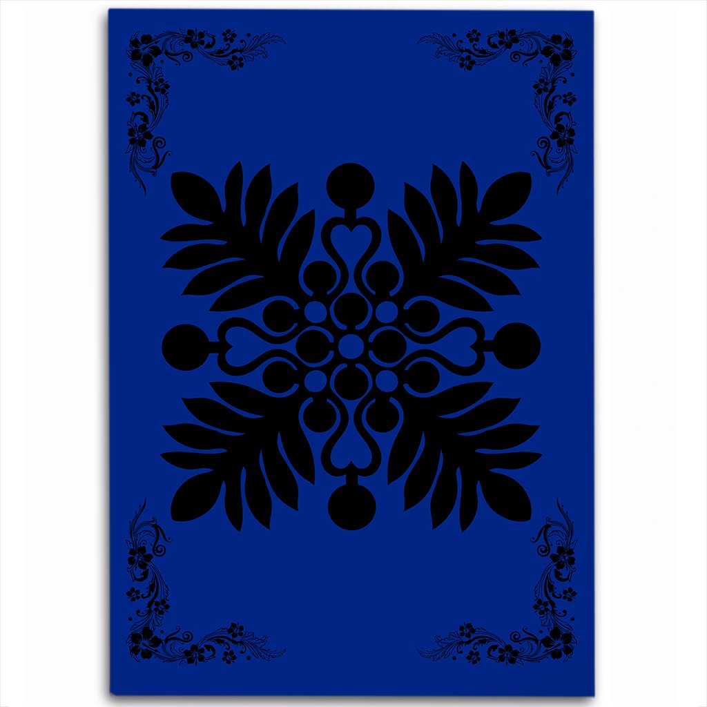 Hawaiian Quilt Maui Plant And Hibiscus Pattern Area Rug - Black Blue - AH Black - Polynesian Pride