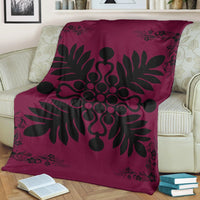 Hawaiian Quilt Maui Plant And Hibiscus Premium Blanket - Black Burgundy - AH - Polynesian Pride