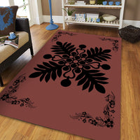 Hawaiian Quilt Maui Plant And Hibiscus Pattern Area Rug - Black Coral - AH - Polynesian Pride