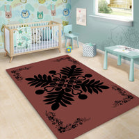 Hawaiian Quilt Maui Plant And Hibiscus Pattern Area Rug - Black Coral - AH - Polynesian Pride