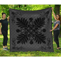 Hawaiian Quilt Maui Plant And Hibiscus Premium Quilt - Black Gray - AH Black - Polynesian Pride