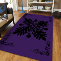 Hawaiian Quilt Maui Plant And Hibiscus Pattern Area Rug - Black Purple - AH - Polynesian Pride