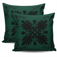 Hawaiian Quilt Maui Plant And Hibiscus Pattern Pillow Covers - Black Sacramento - AH - Polynesian Pride