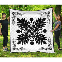 Hawaiian Quilt Maui Plant And Hibiscus Premium Quilt - Black White - AH Black - Polynesian Pride