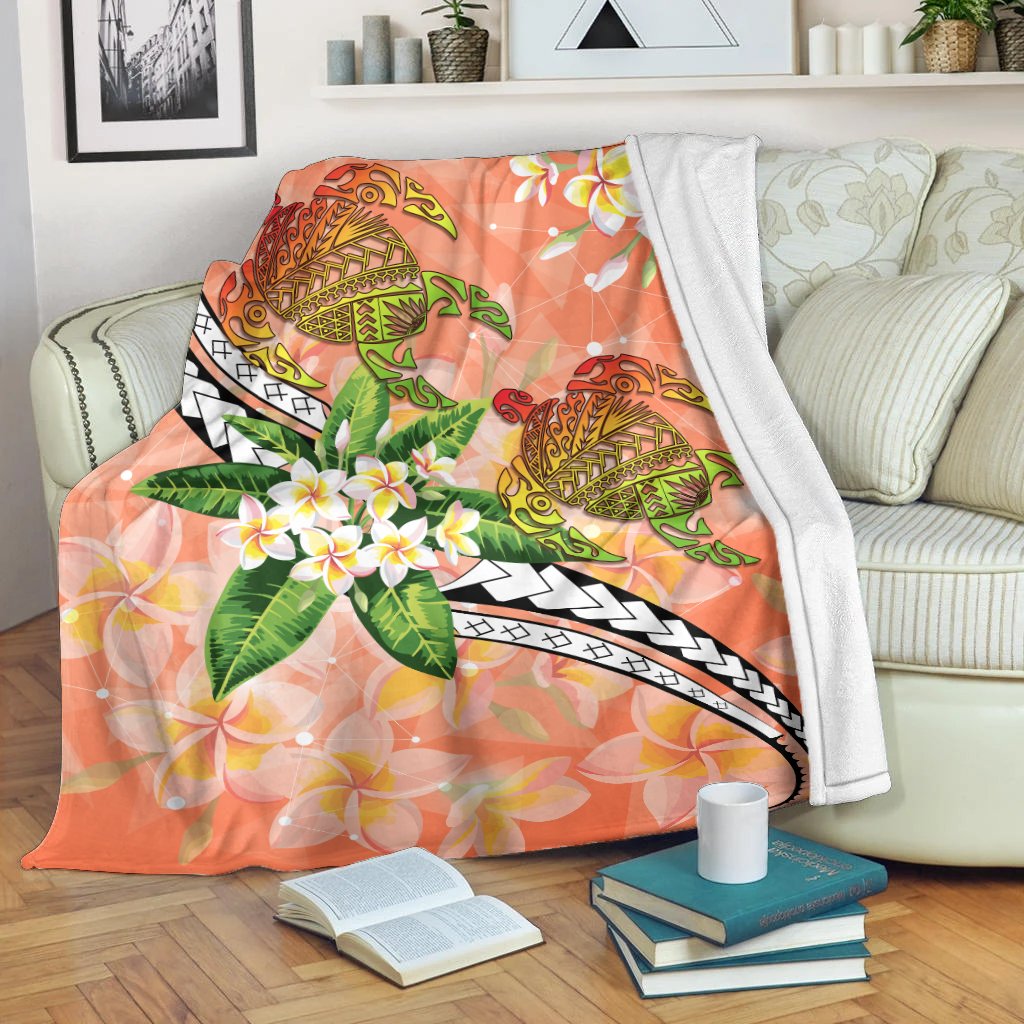 Hawaii Turtle Plumeria Polynesian Premium Blanket - Mira Style - AH White - Polynesian Pride