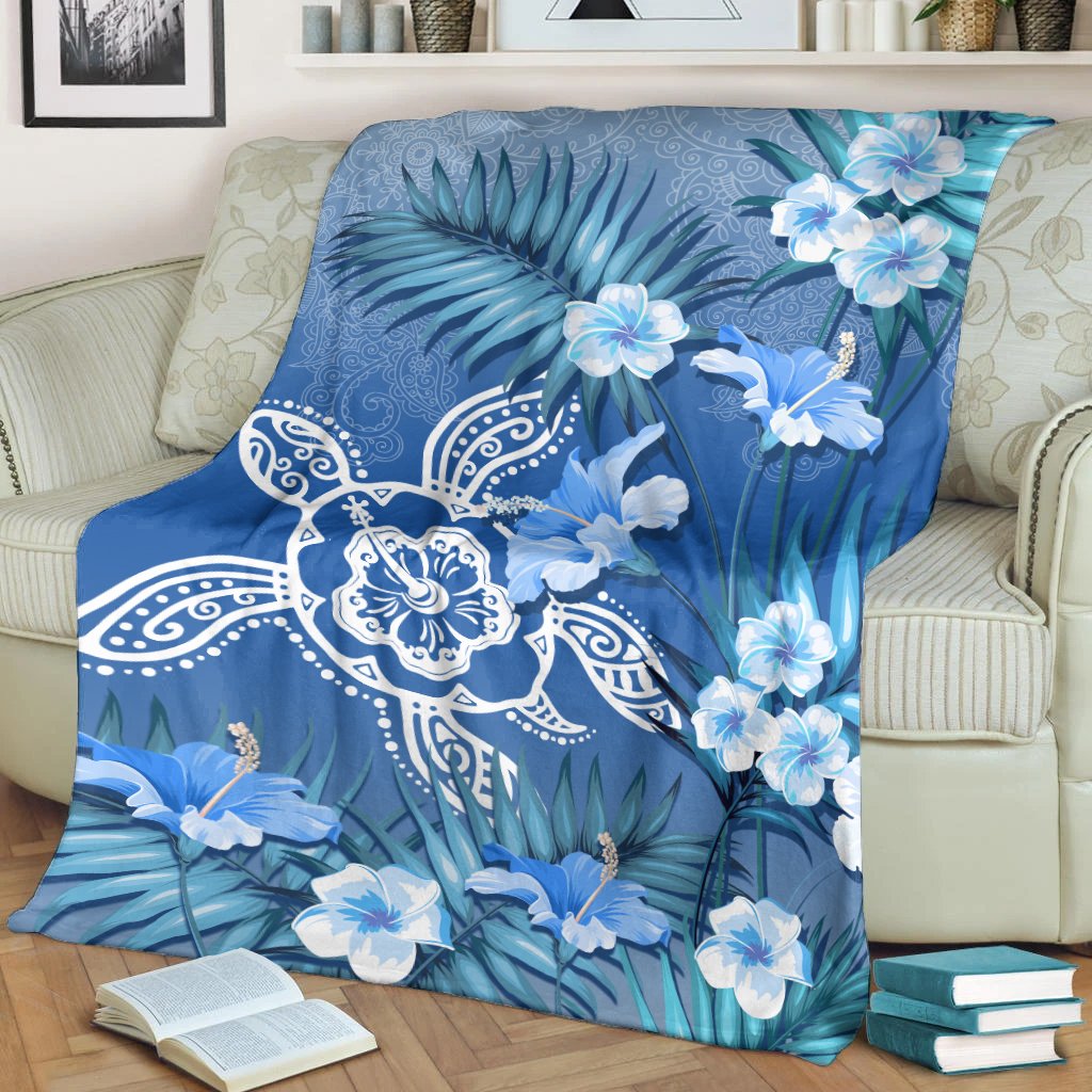 Hawaii Turtle Tropical Flower Polynesian Premium Blanket - Anna Style - AH White - Polynesian Pride