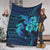 Hawaii Couple Shark Hibiscus Polynesian Premium Blanket - Blue - Mina Style - AH - Polynesian Pride