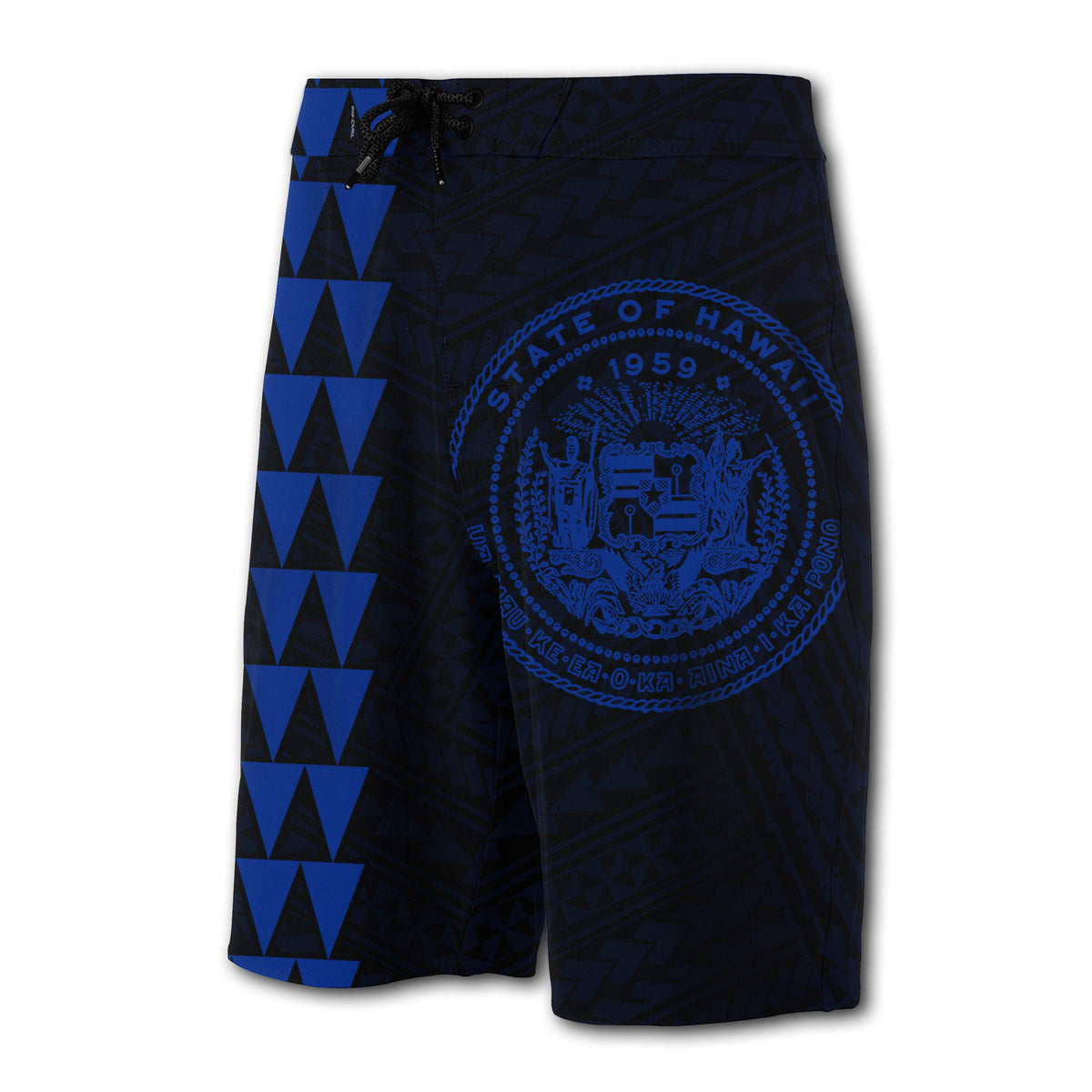 Hawaii Kakau Polynesian Coat Of Arms Board Shorts - Blue - Polynesian Pride