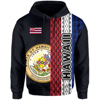 Polynesian Kakau Hawaii Flag Seal of Hawaii Zip Hoodie Blue - Polynesian Pride