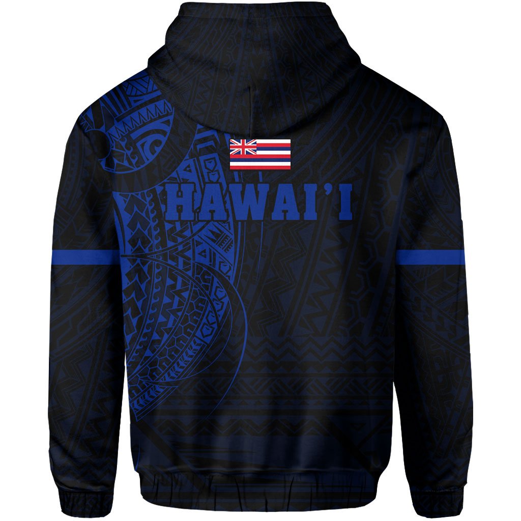 Polynesian Kakau Kanaka Flag of Hawaii Zip Hoodie Blue - Polynesian Pride
