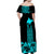 PNG Hibiscus Tribal Pattern Off Shoulder Long Dress Motuan Turquoise Color LT7 - Polynesian Pride