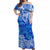 Polynesian Off Shoulder Long Dress Tapa Plumeria Style - Blue LT7 Women Blue - Polynesian Pride