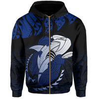 Hawaii Polynesian Aumakua Hammerhead Shark Hoodie Zip Cloud Style Blue - Polynesian Pride