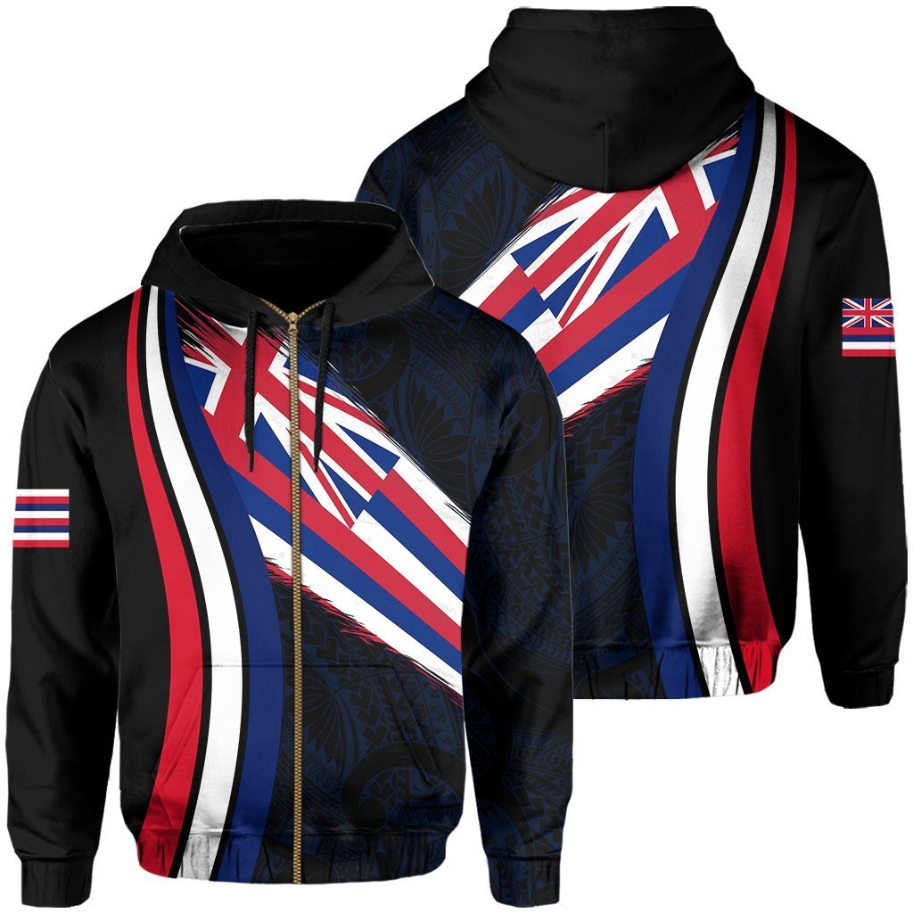 Hawaii Flag Polynesian Hoodie Zip Blue Ten Style Unisex Blue - Polynesian Pride