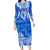 Polynesian Long Sleeves Bodycon Dress Tapa Plumeria Style - Blue LT7 Polyester/spandex Blue - Polynesian Pride