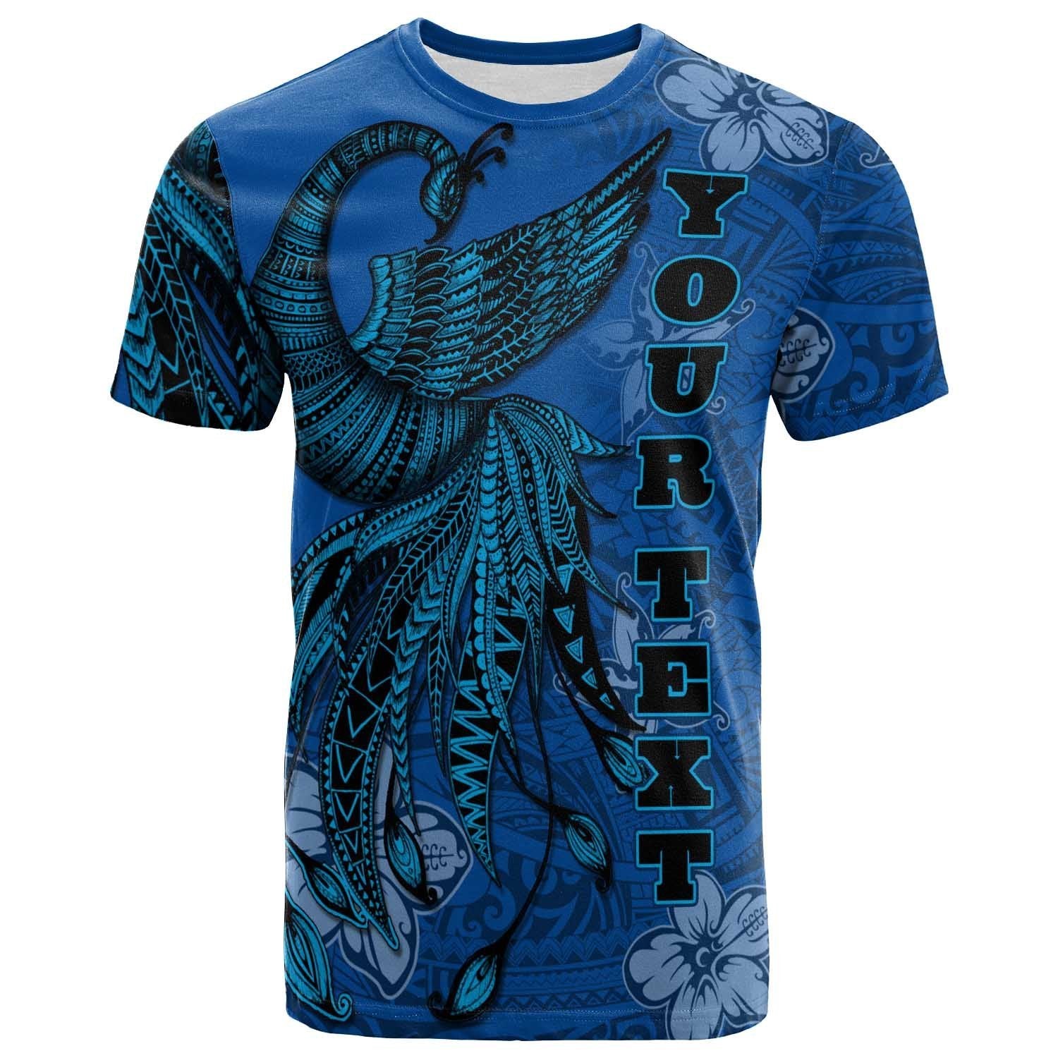 Kanaka Maoli Custom T Shirt Polynesian Phoenix Bird, Fairytales Bird Blue Unisex Blue - Polynesian Pride