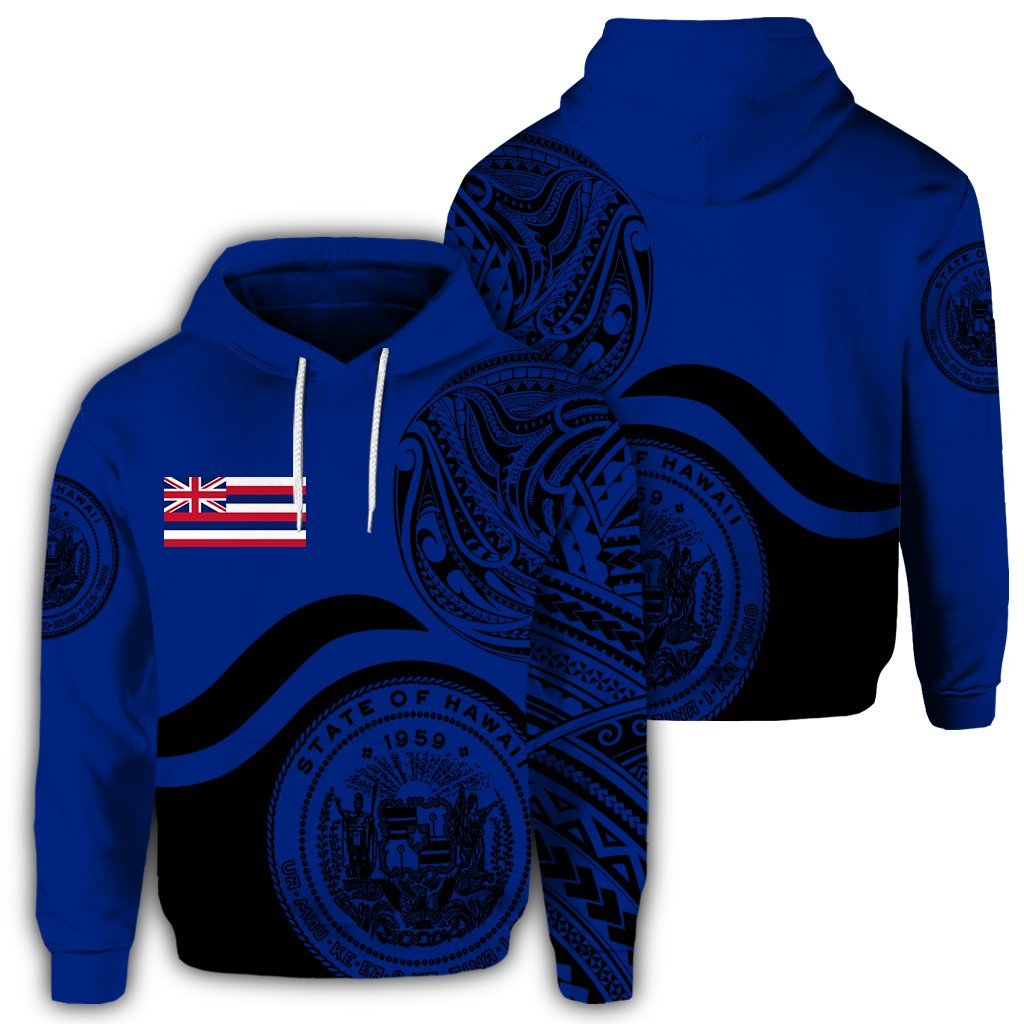 Hawaii Coat of Arms Hoodie Waveshape Style Blue Unisex Art - Polynesian Pride