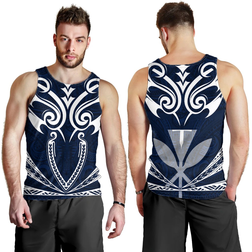 Hawaii Kanaka Polynesian Football Jersey Men's Tank Top - Blue - Bernice - AH Blue - Polynesian Pride