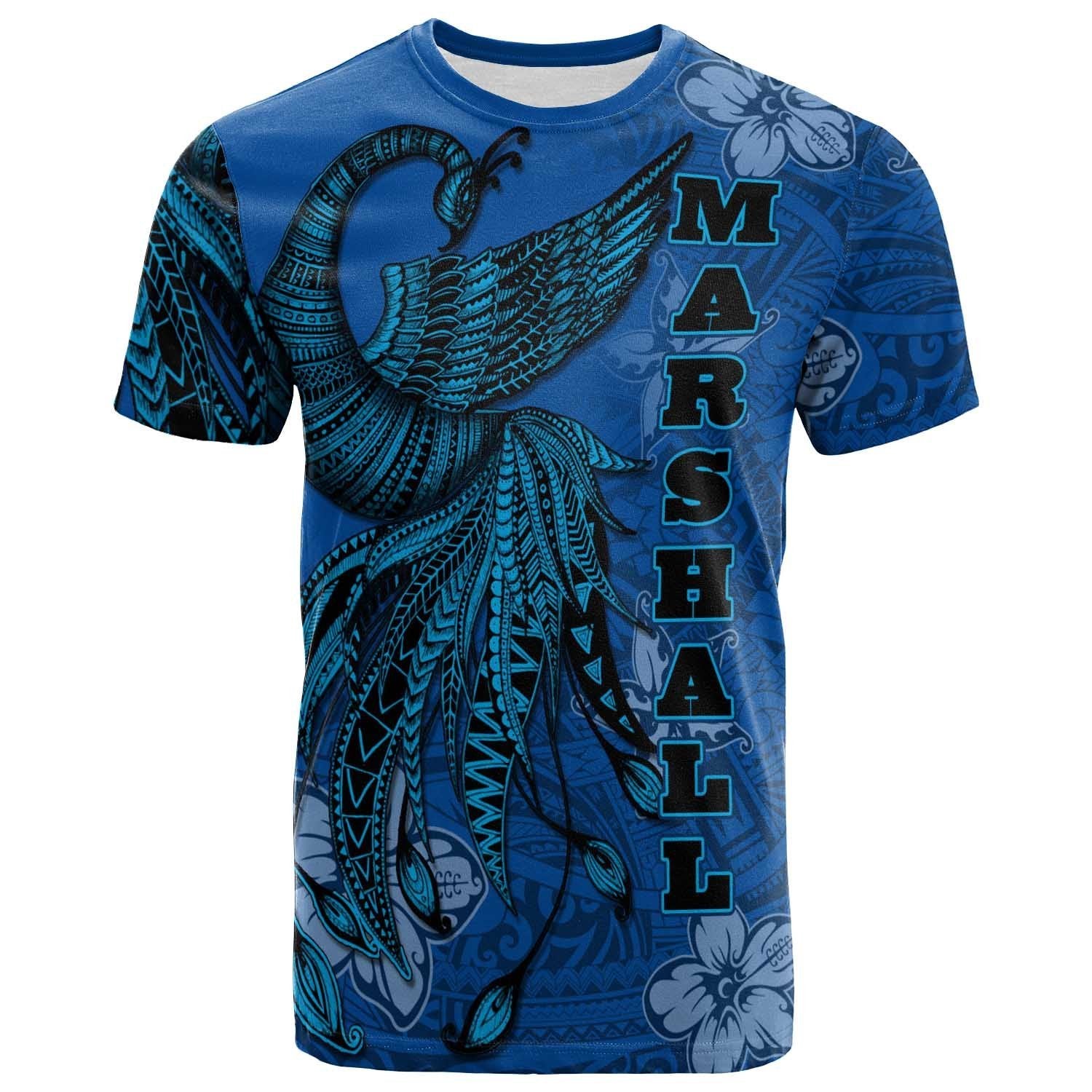 Marshall Islands T Shirt Polynesian Phoenix Bird, Fairytales Bird Blue Unisex Blue - Polynesian Pride