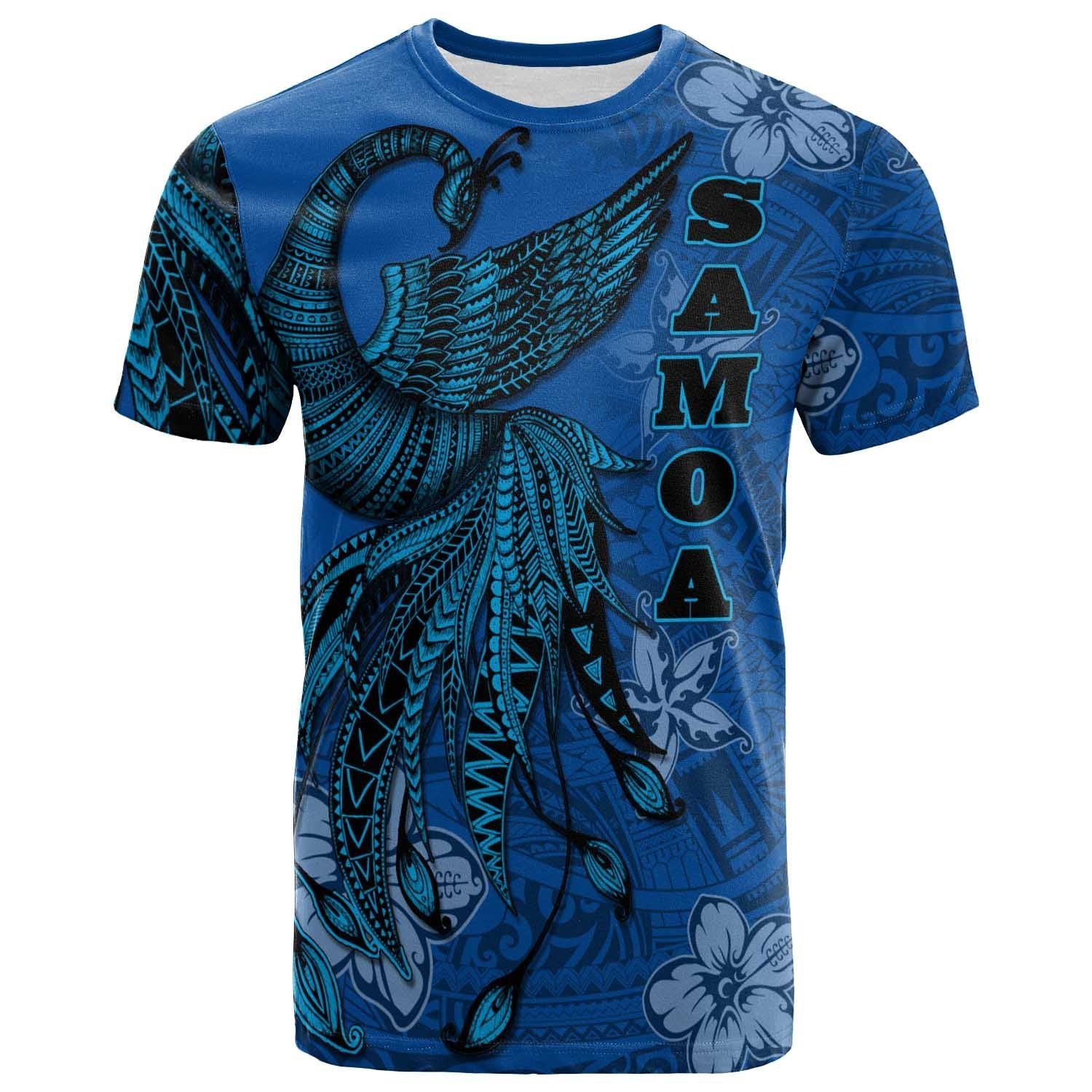 American Samoa T Shirt Polynesian Phoenix Bird, Fairytales Bird Blue Unisex Blue - Polynesian Pride