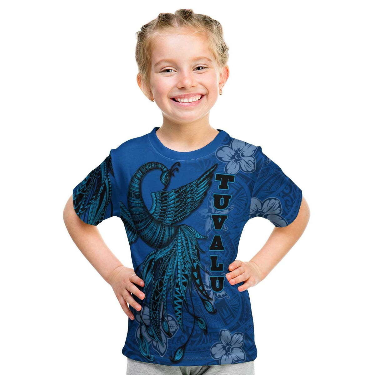 Tuvalu T Shirt Polynesian Phoenix Bird, Fairytales Bird Blue - Polynesian Pride