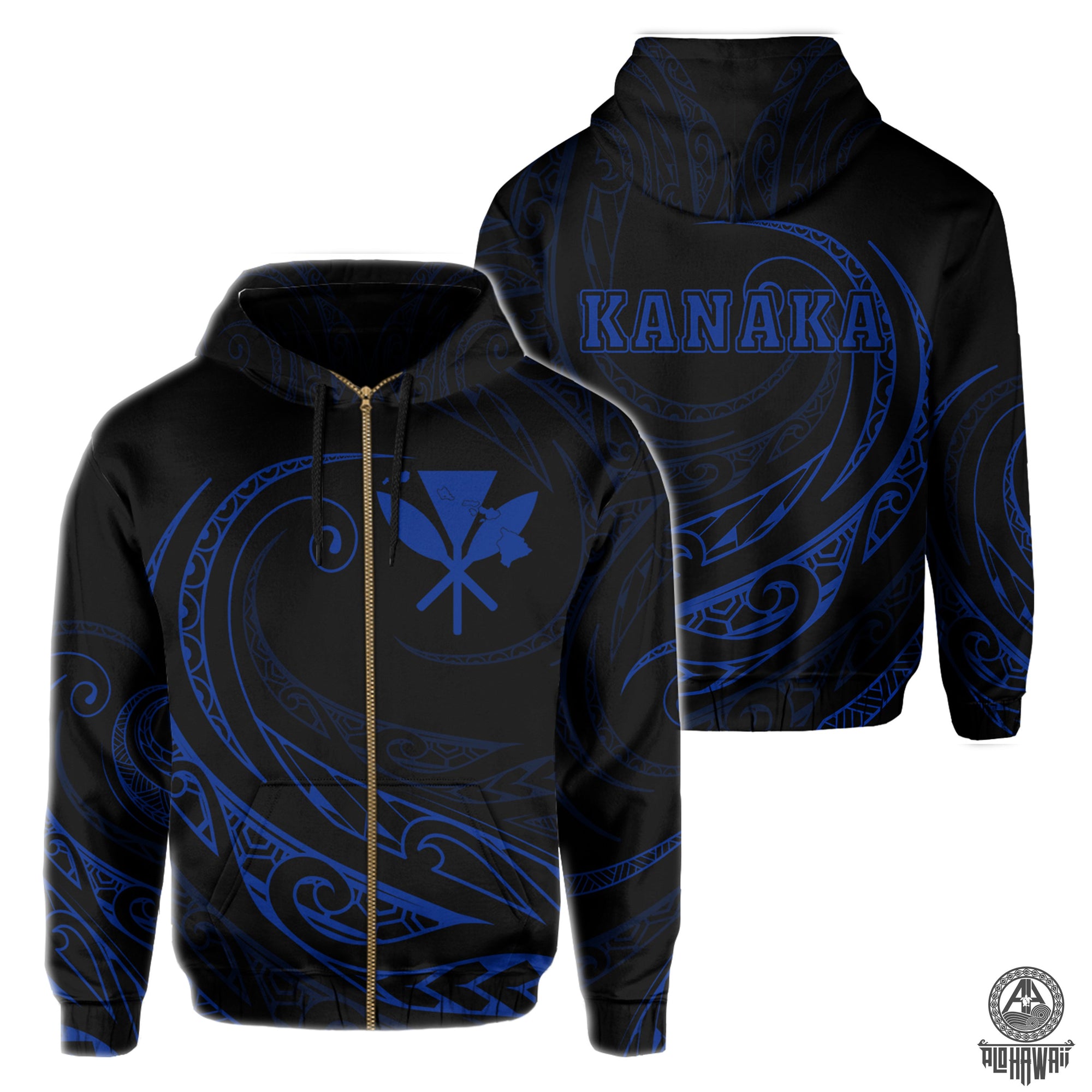 Kanaka Zipper Hoodie Frida Style Blue Unisex Black - Polynesian Pride
