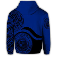 Hawaii Coat of Arms Zip Hoodie Waveshape Style Blue - Polynesian Pride