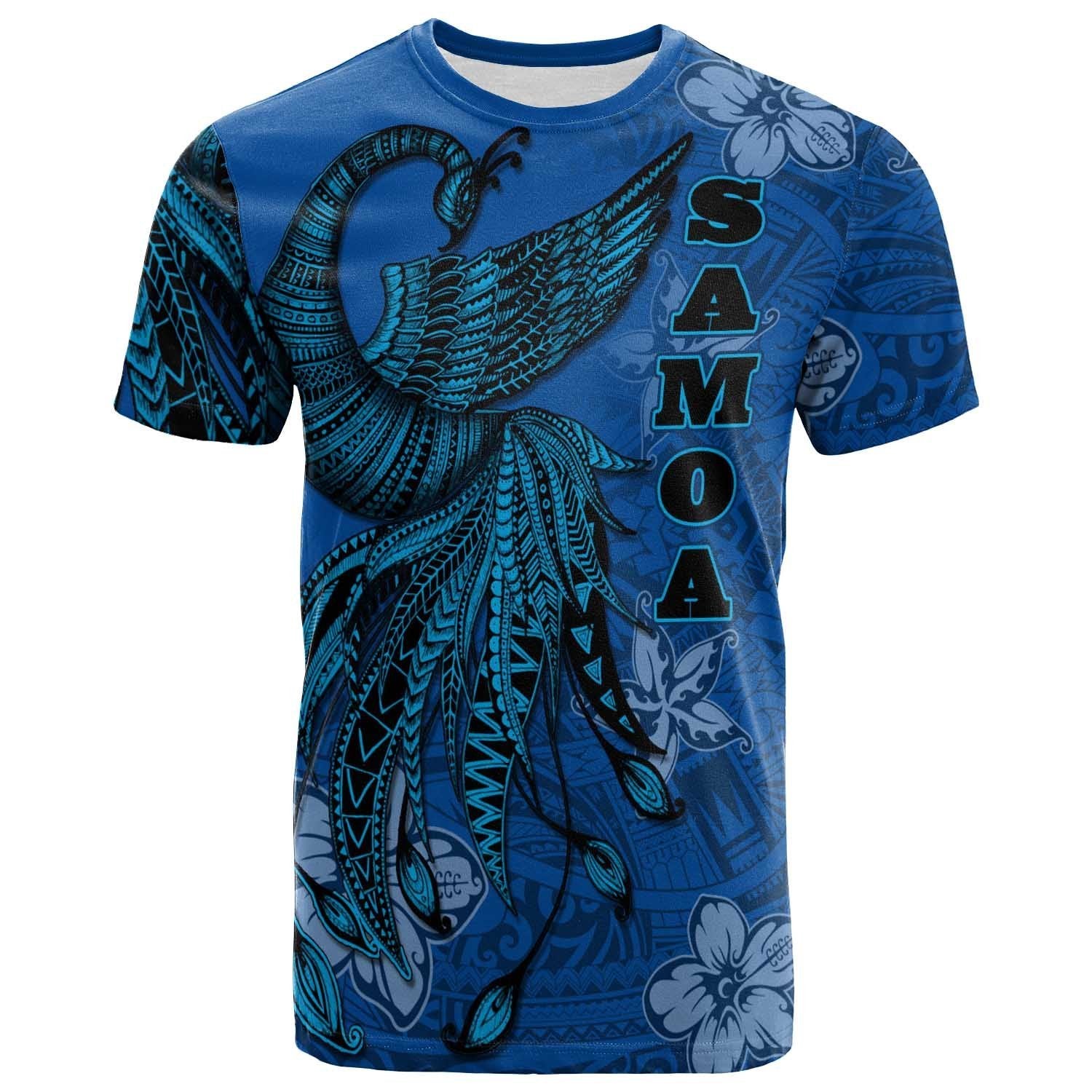 Samoa T Shirt Polynesian Phoenix Bird, Fairytales Bird Blue Unisex Blue - Polynesian Pride