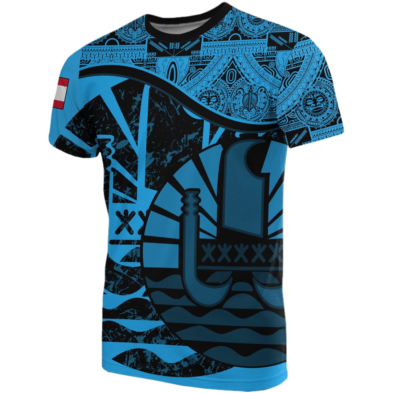 Tahiti T Shirt Tahiti Flag Vintage Style Blue A02 Unisex Blue - Polynesian Pride